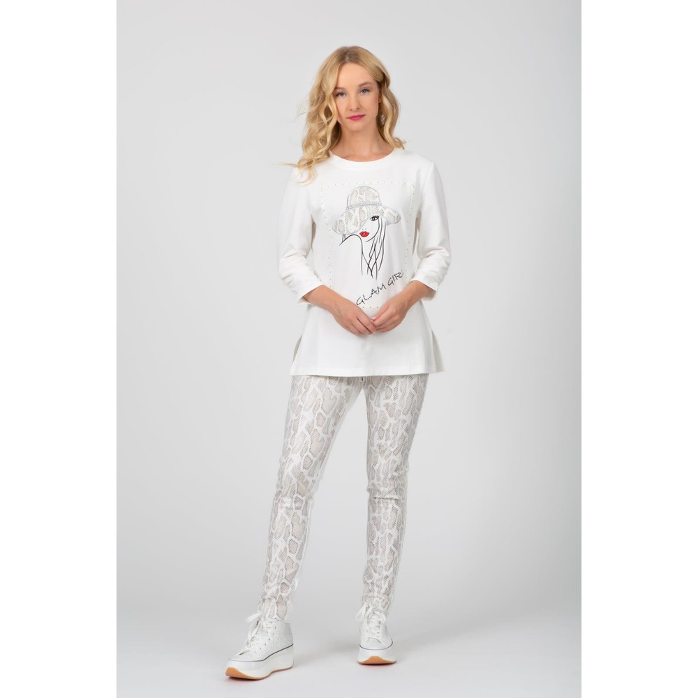 Women's White Graphic Tee Size XL Long Sleeve Top Glam Girl Berek NWT